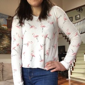 Flowy Flamingo Patterned Long-Sleeved Shirt